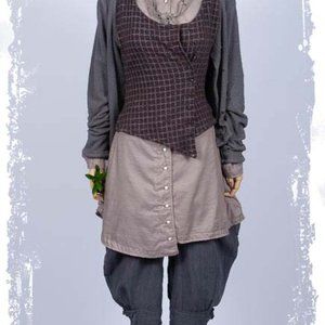 Ivey Abitz NWOT bespoke brown stretch windowpane knit vest, S Lagenlook